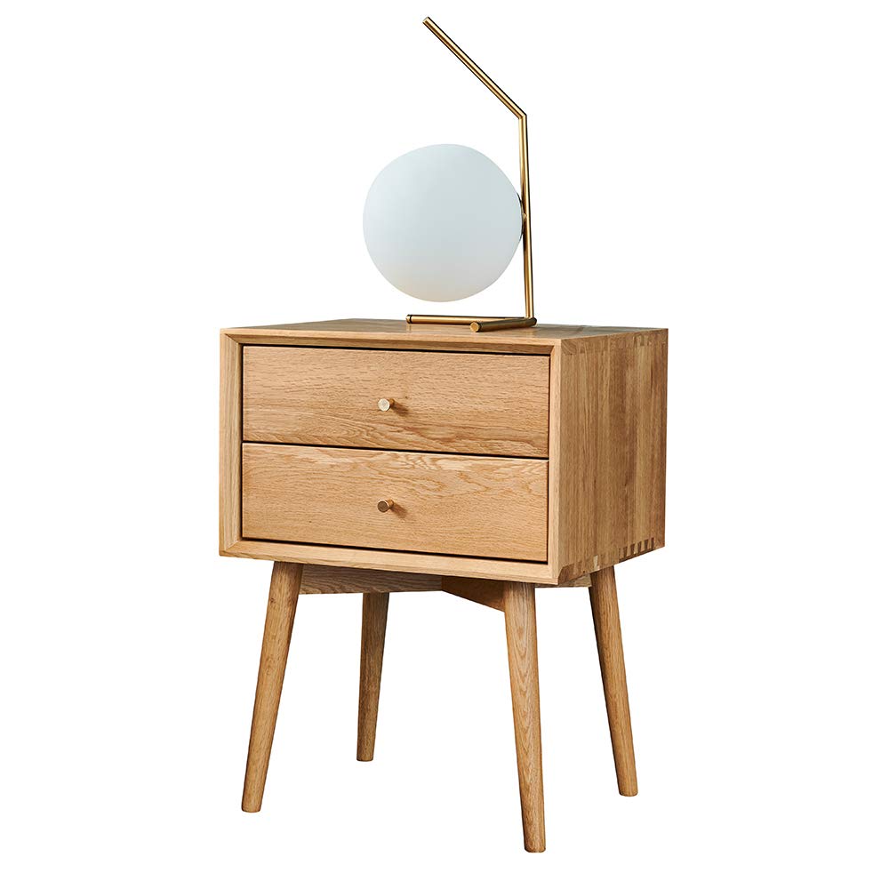 百伽 北欧实木床头柜卧室家具收纳柜子储物多功能窄白橡木小柜子65906